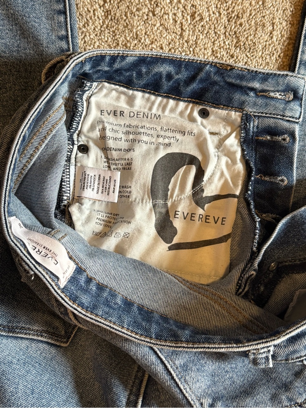 Evereve The Ever Straight high rise button fly jeans size 26 - Picture 4 of 6